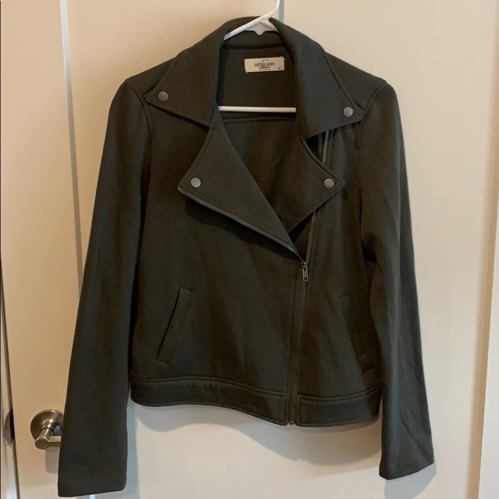 Olive Green Knit Moto Jacket